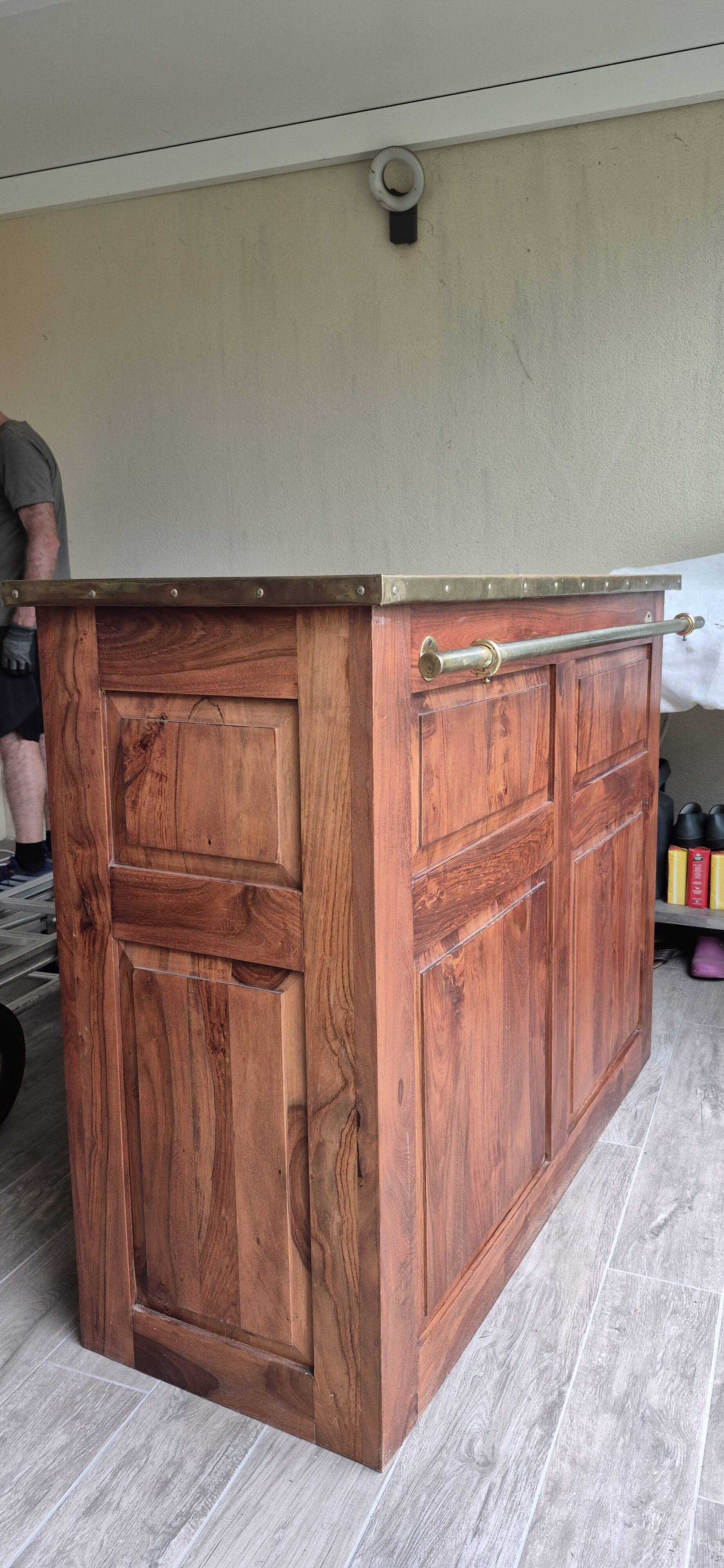 Solid teak and brass bar cabinet