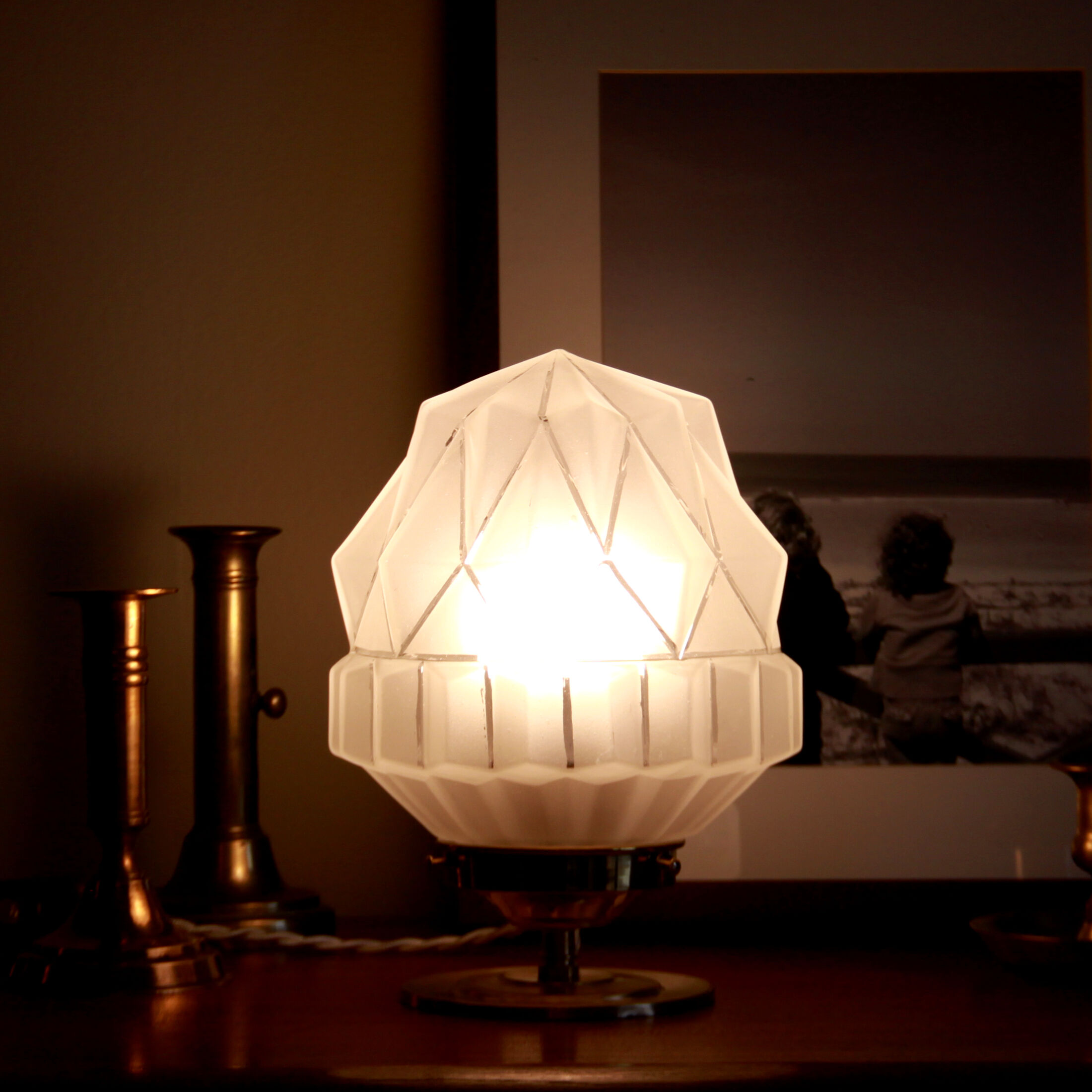 Bedside lamp brass globe old art deco vintage skyscraper