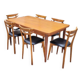 Ensemble salle à manger scandinave, 6 chaises avec table à rallonges 1950s