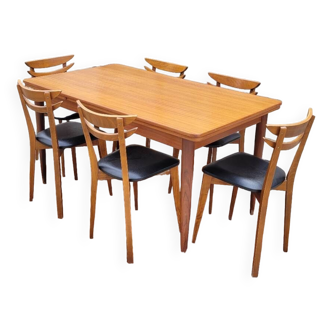 Scandinavian dining room set, 6 chairs with extending table 1950s