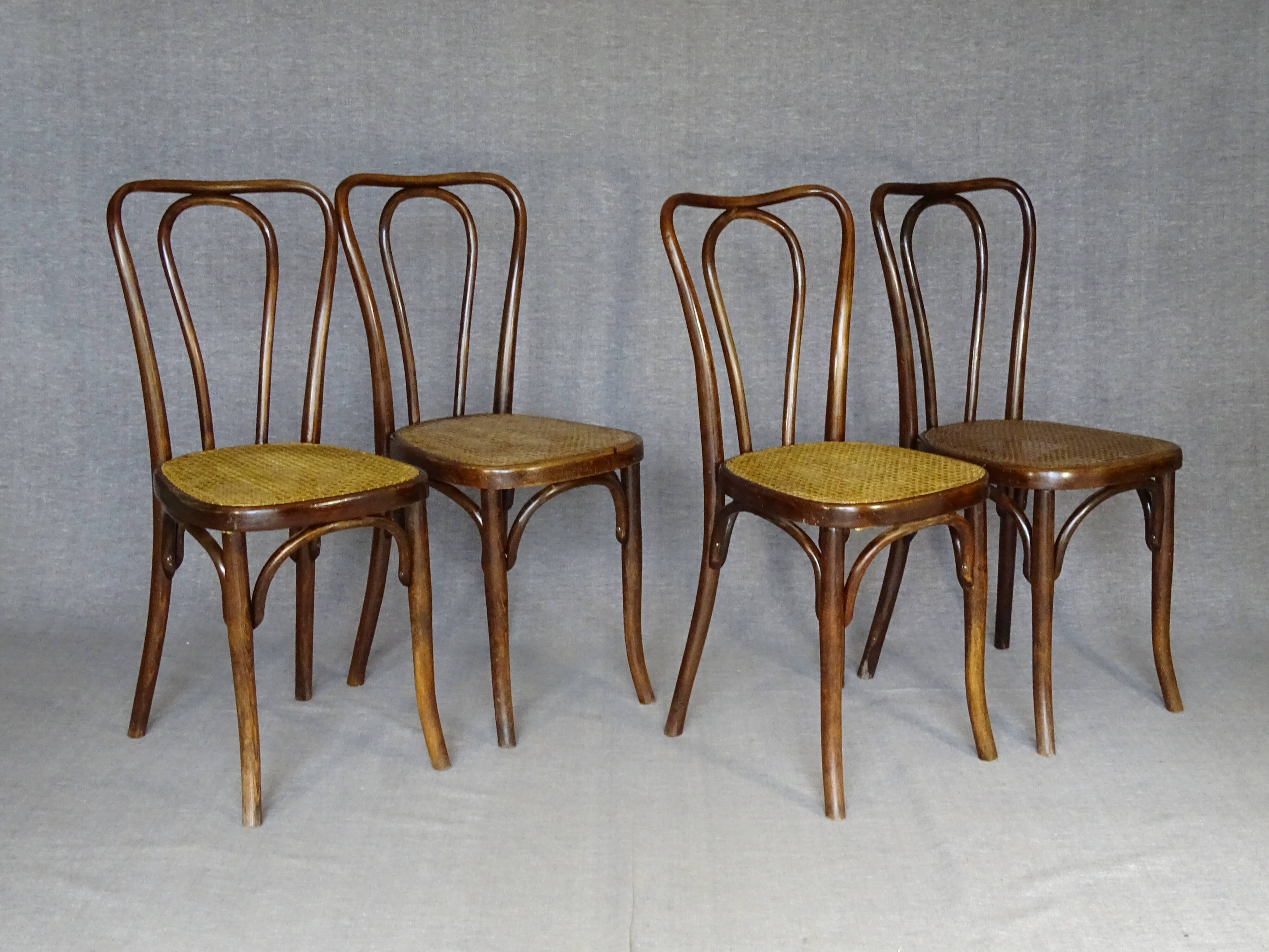 4 Thonet Mundus N°A 48 caned bistro chairs 1930
