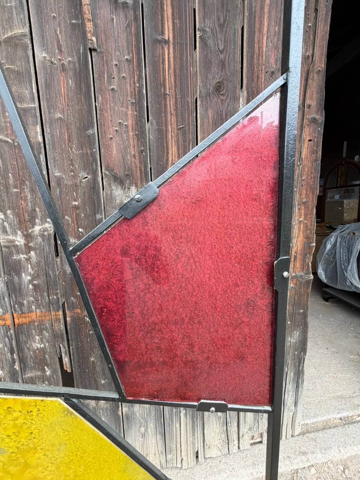 Mid-century modern geometric room divider with textured coloured glass, 1970s–1980s