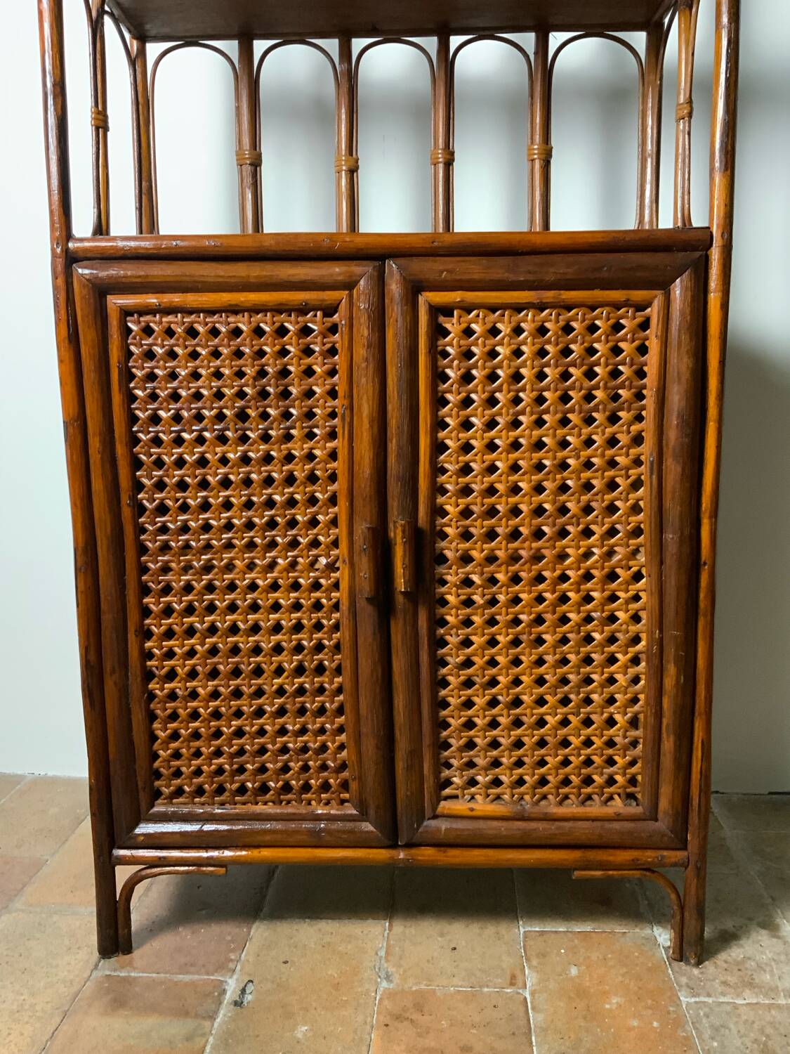 70" Rattan and Bamboo Shelf