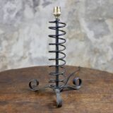 Brutalist wrought iron spring lamp base