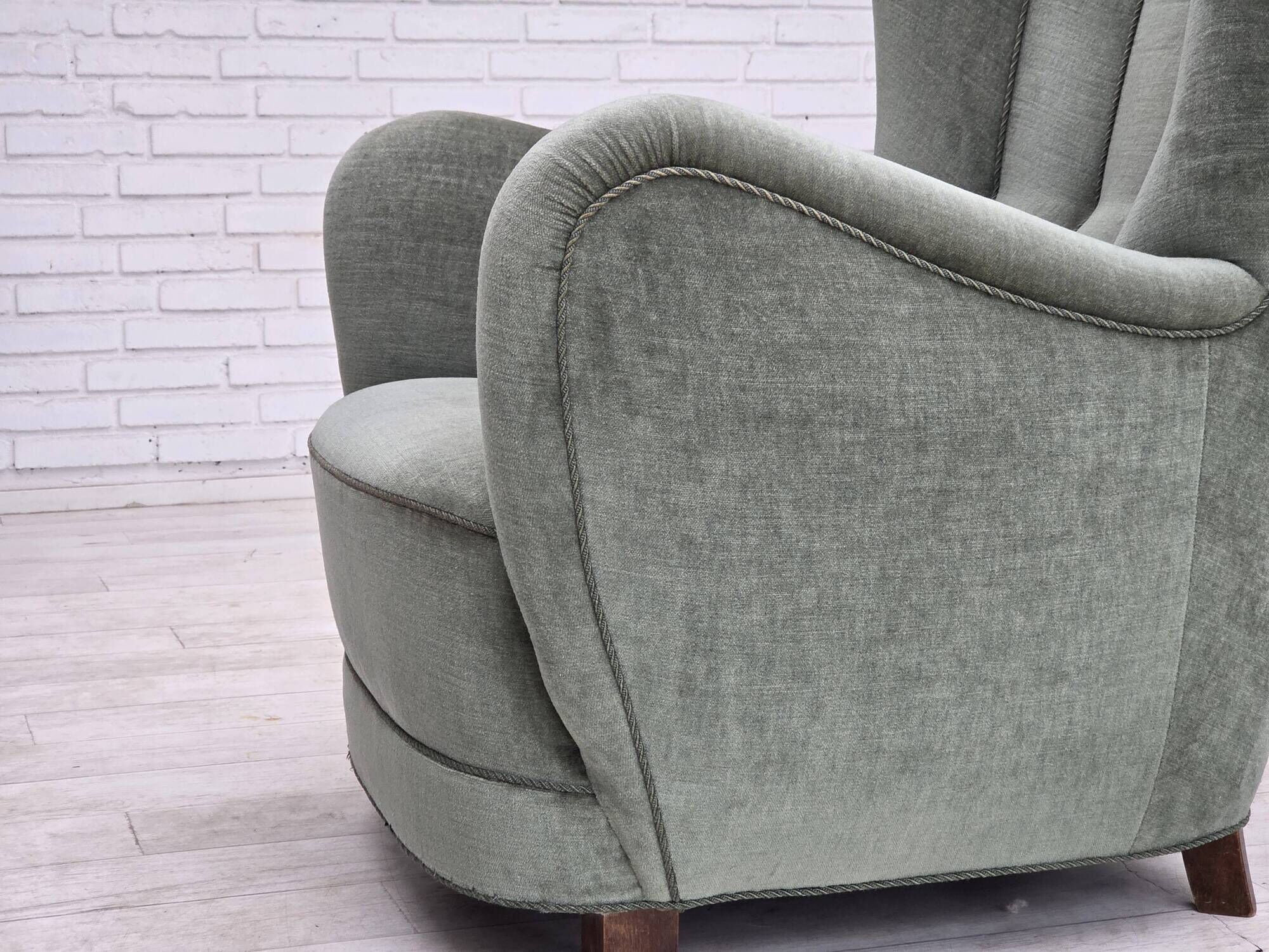 1960s, Danish highback relax chair, furniture velour, ash wood.