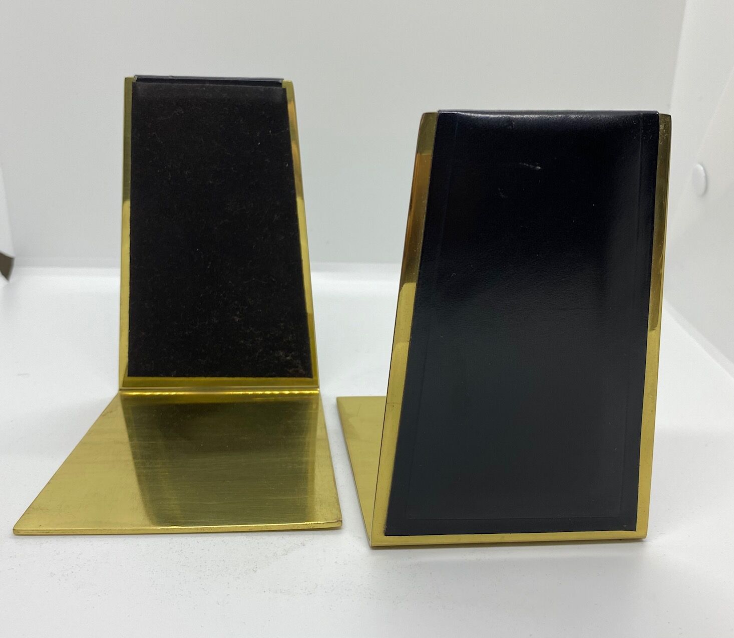 Vintage bookends, black leather and brass