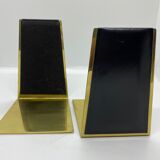 Vintage bookends, black leather and brass