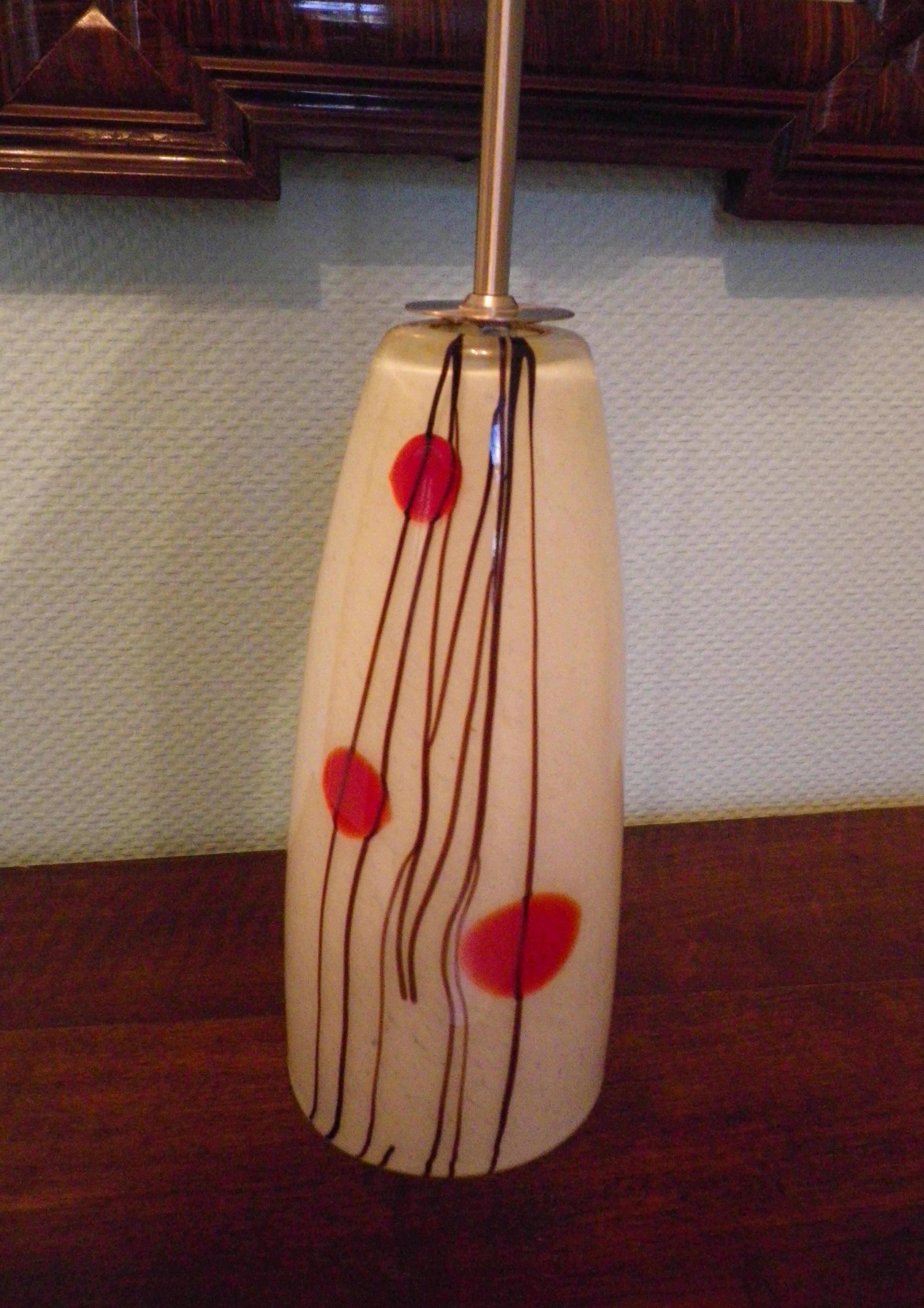 Art deco pendant lamp from the 70s, opaline, chrome metal