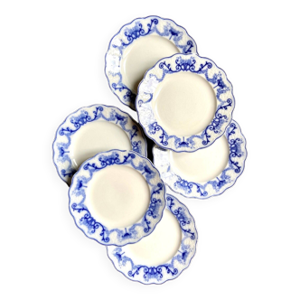 6 Sarreguemines flat plates in blue earthenware, “Corbeille” service