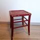 Antique square stool in red wood, workshop patina