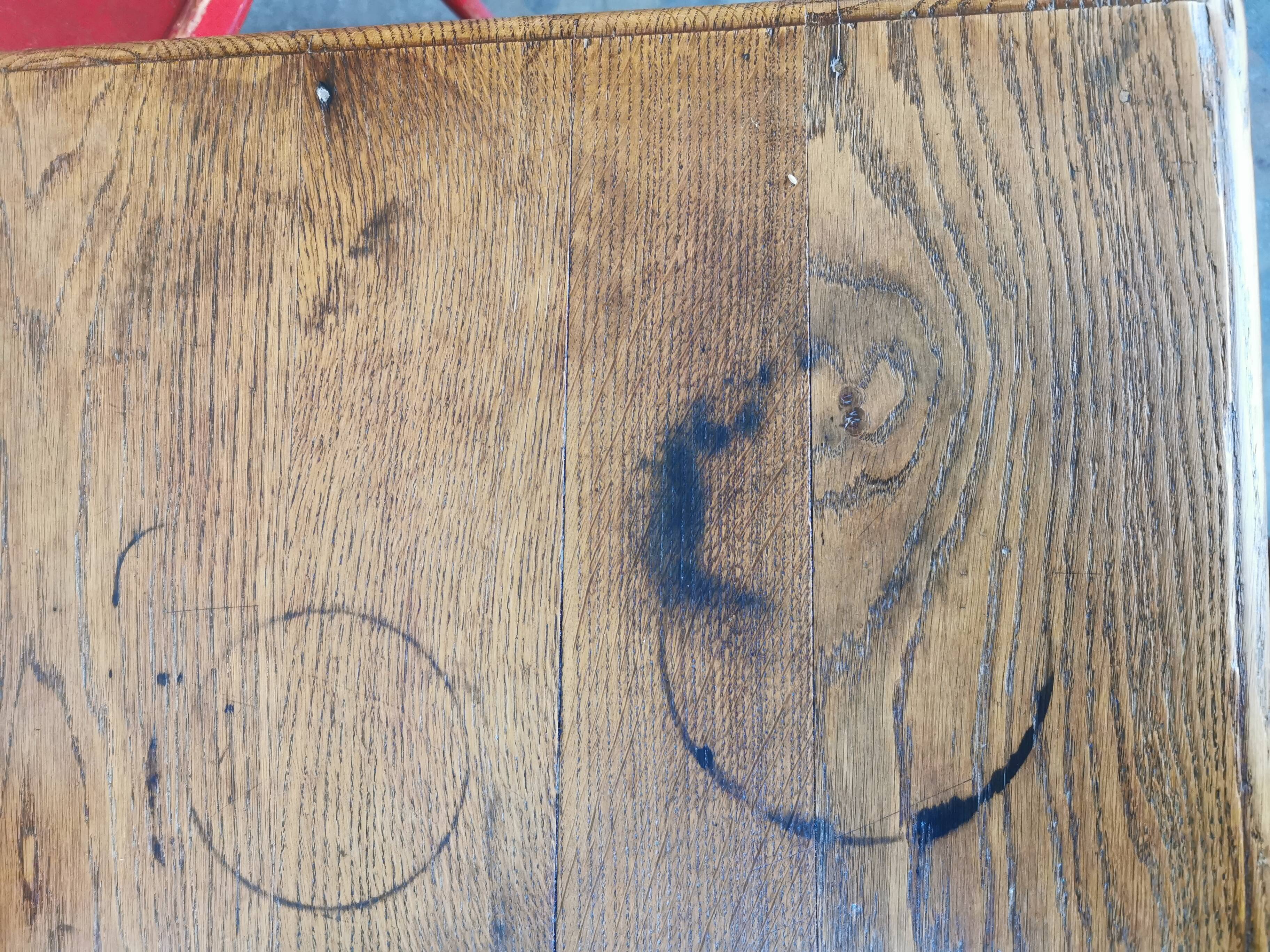Table in raw oak, countryside.