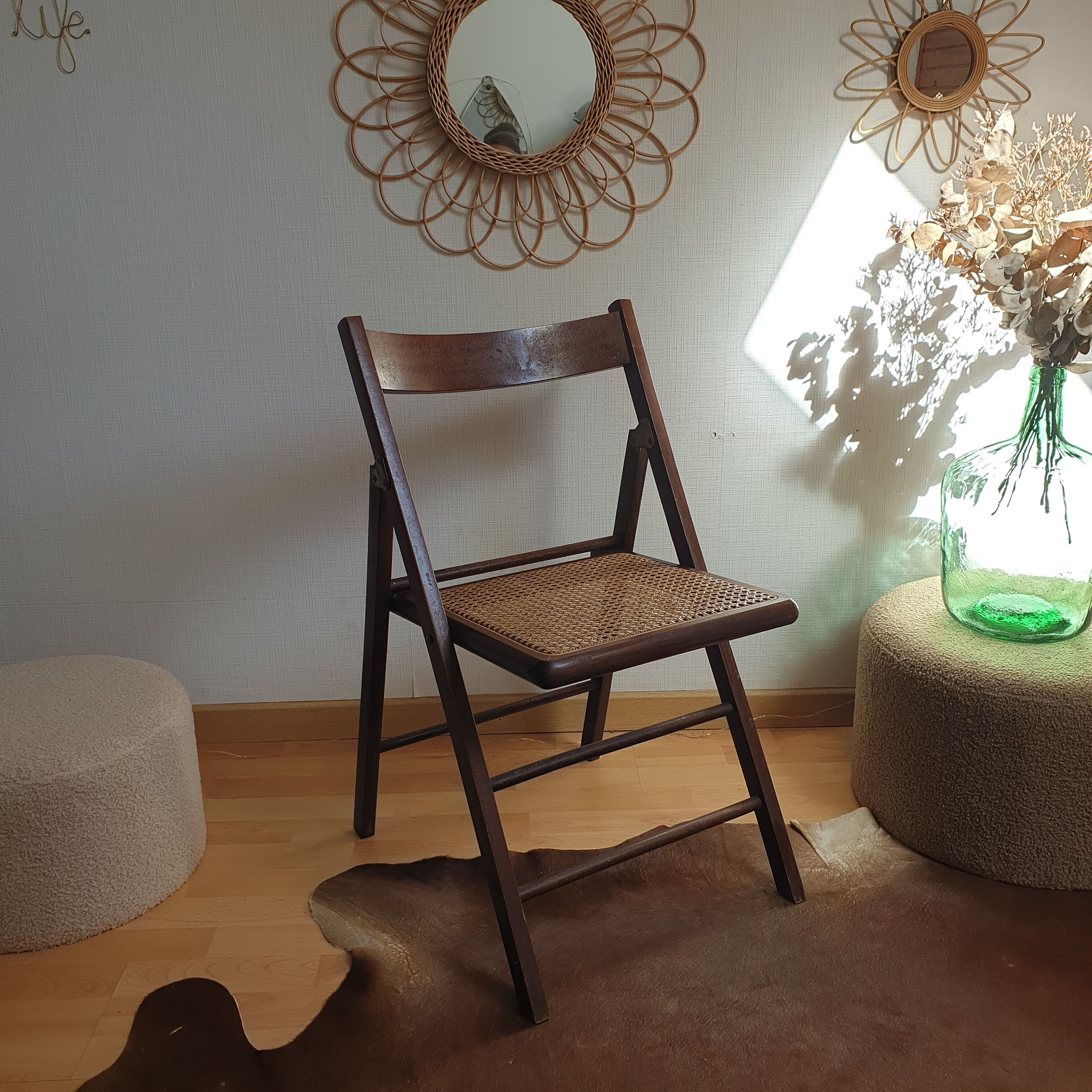 Chaise pliante vintage années 60 en cannage