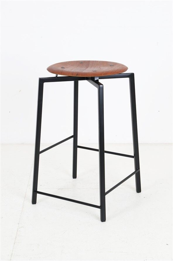 Extraordinary Danish workshop stool / fully restored / teak / steel / mid-century modern design / industrial / 1960s