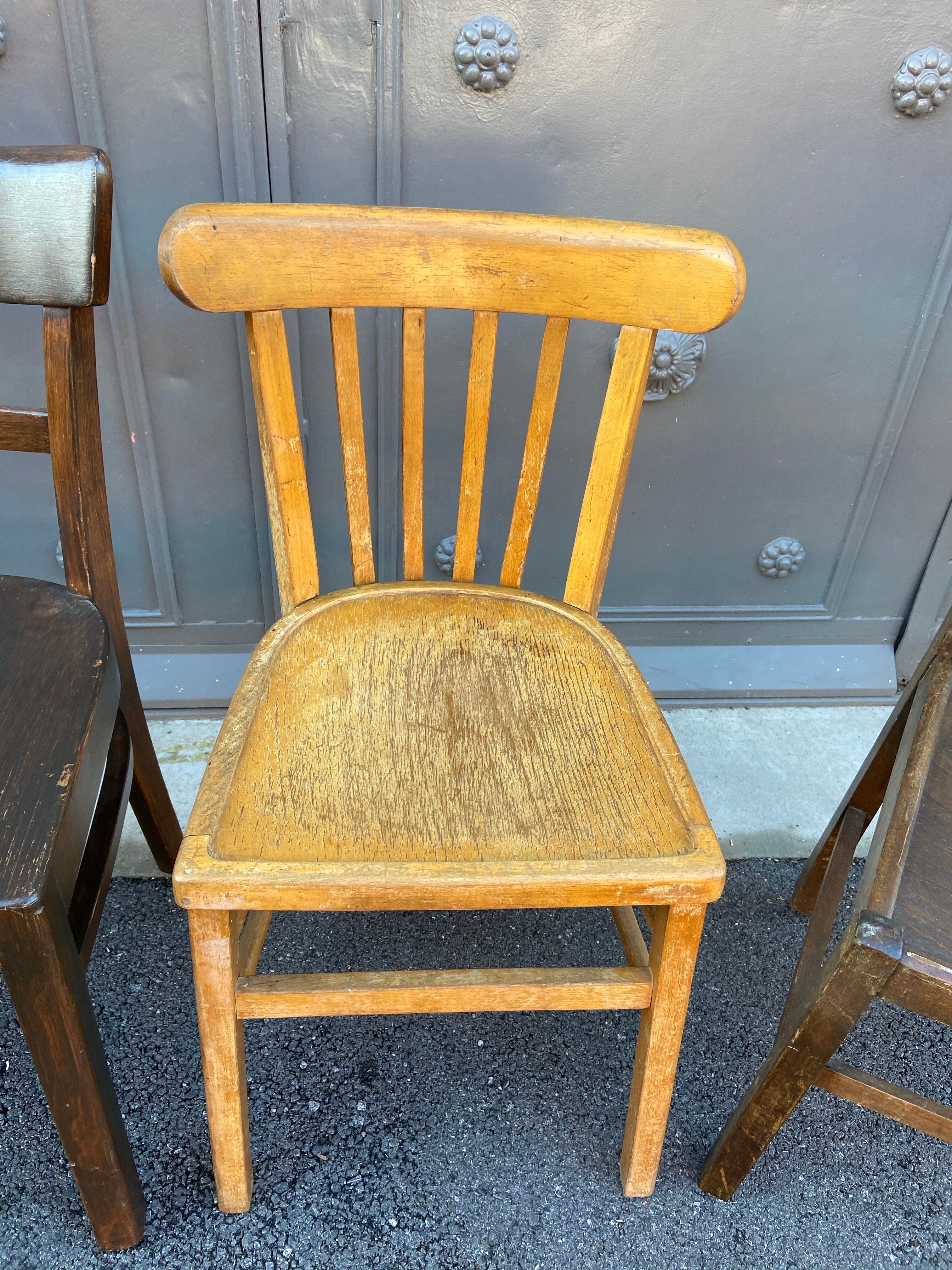4 vintage curved wooden bistro chairs