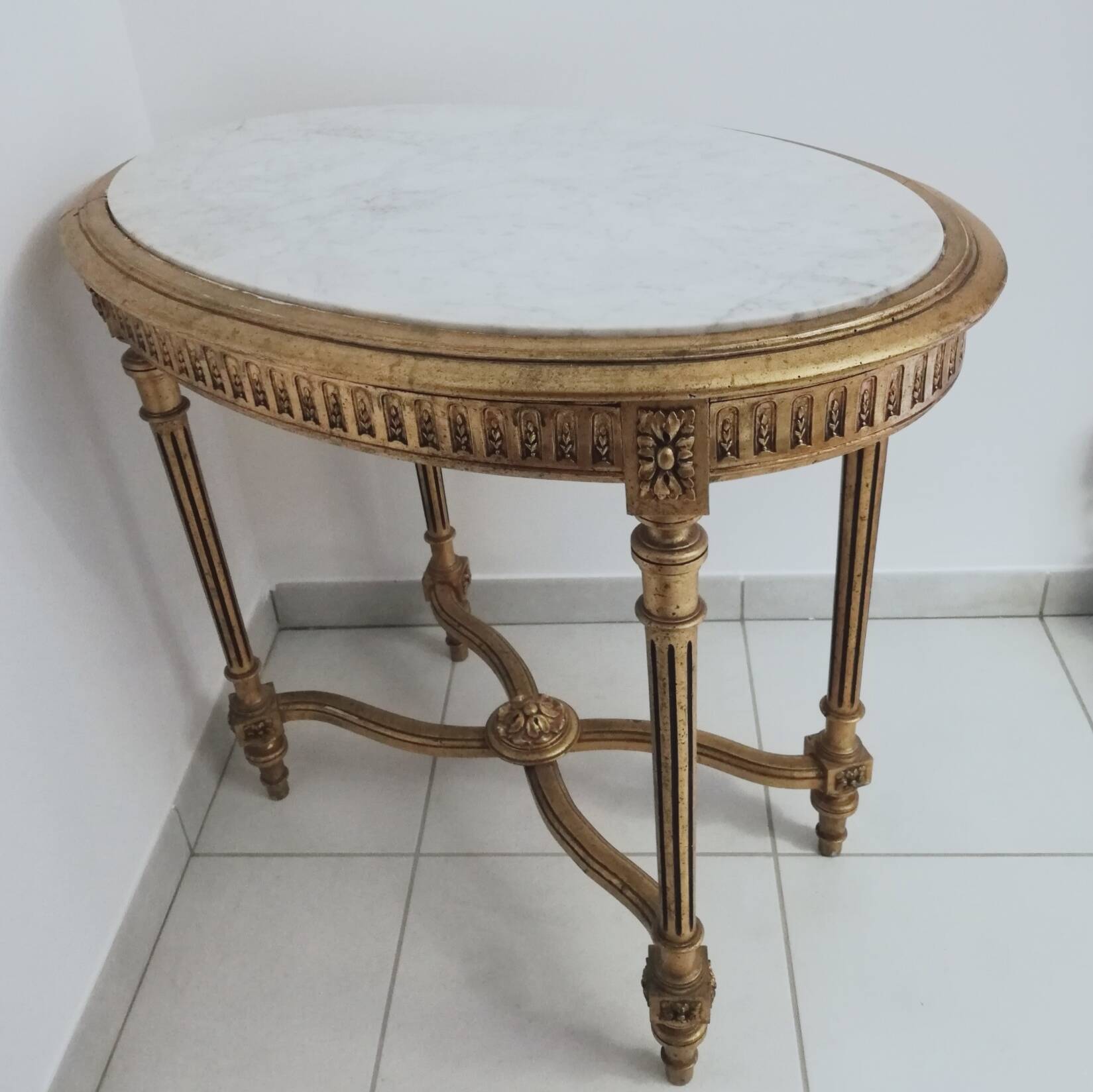 Console wood and gilded stuck with marble top