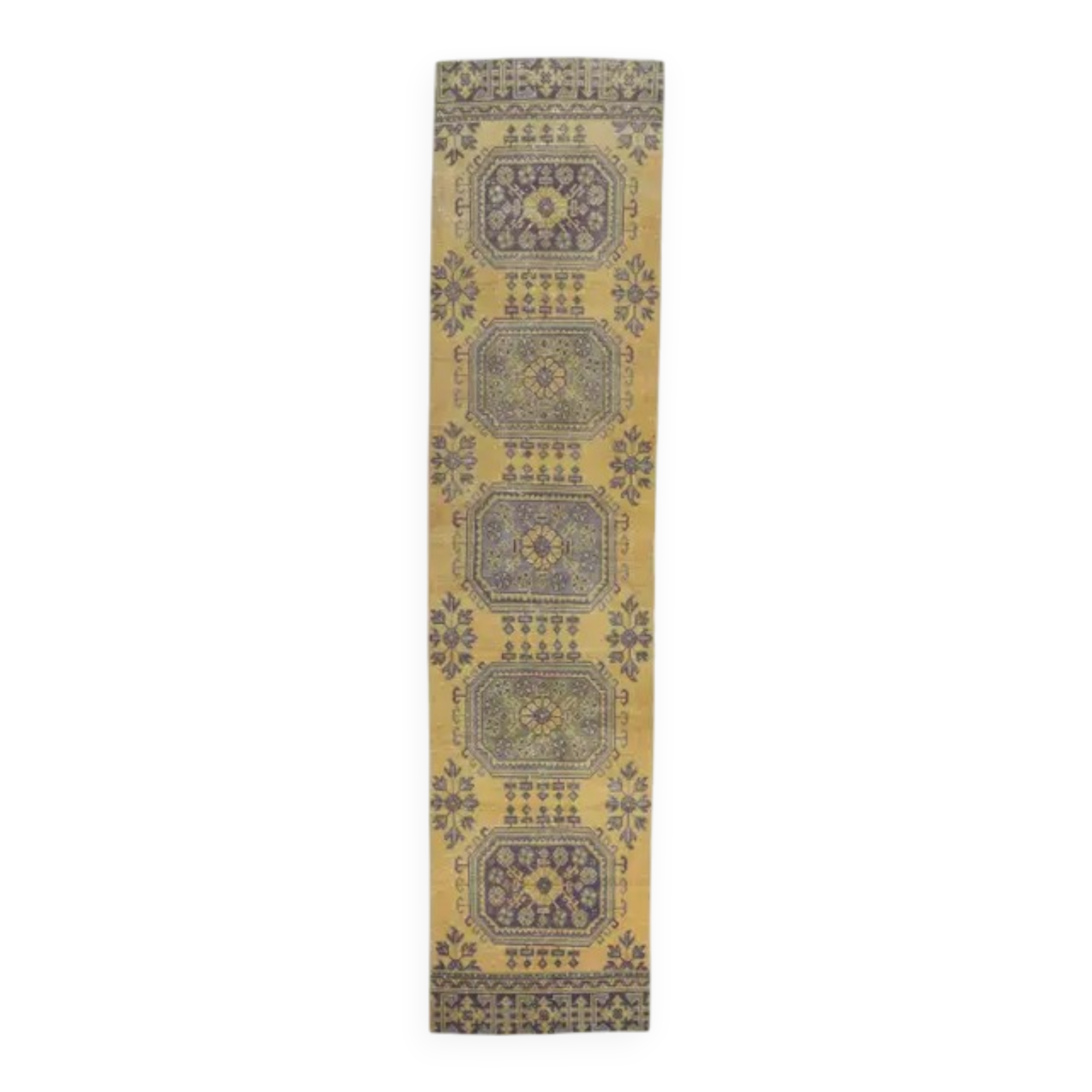 1980s Vintage Turkish Hand-Knotted Floral Runner 77x327