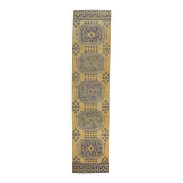 Tapis floral turc vintage noué à la main des années 1980 77x327