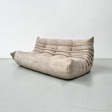 French Togo 3-seater sofa in beige corduroy attributed to Michel Ducaroy for Ligne Roset, 1970s
