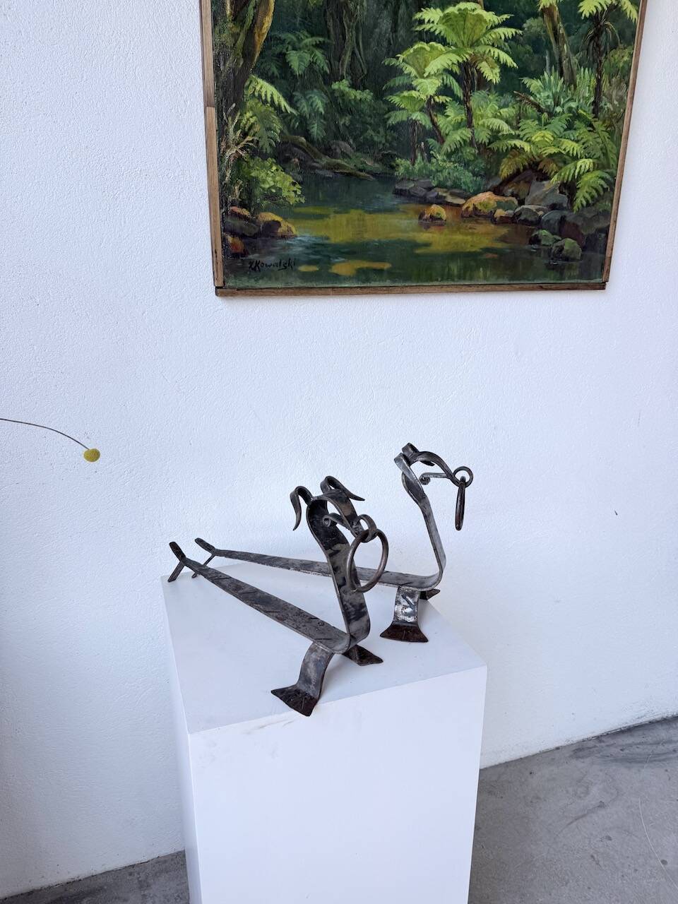 Pair of zoomorphic metal andirons "dogs" 1950