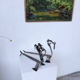 Pair of zoomorphic metal andirons "dogs" 1950