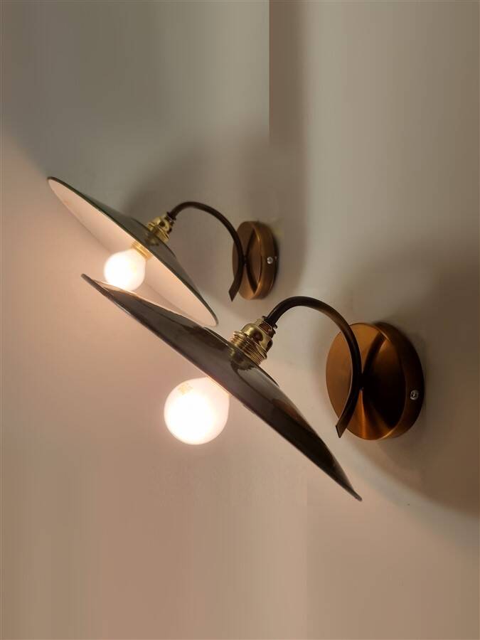 Pair of enameled sheet metal wall lights