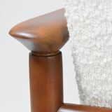 Original vintage armchair, 1960s, designer E.Homma, restored, white bouclé