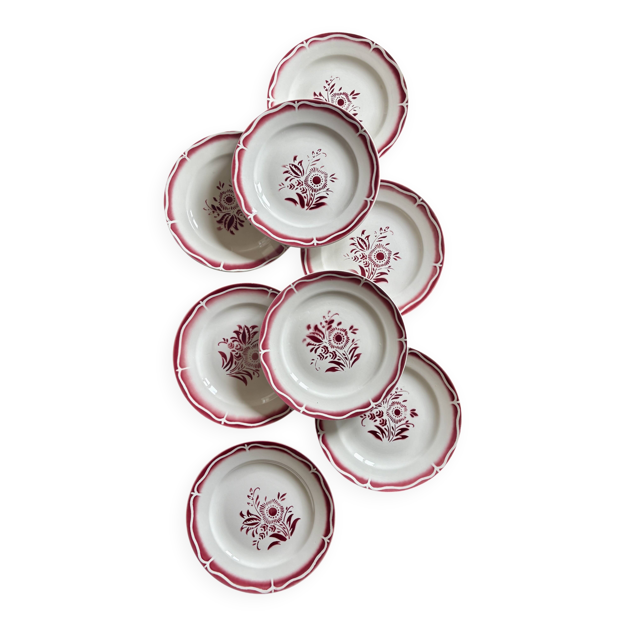 Set of 8 old flat plates, Ala model from Sarreguemines
