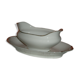 Saucière en porcelaine française blanche et liseré or