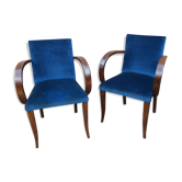 Paire de fauteuils bridge en tissu mid-century 1950 no club chesterfield