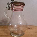 Blowing glass decanter with tin lid decorated with a rooster