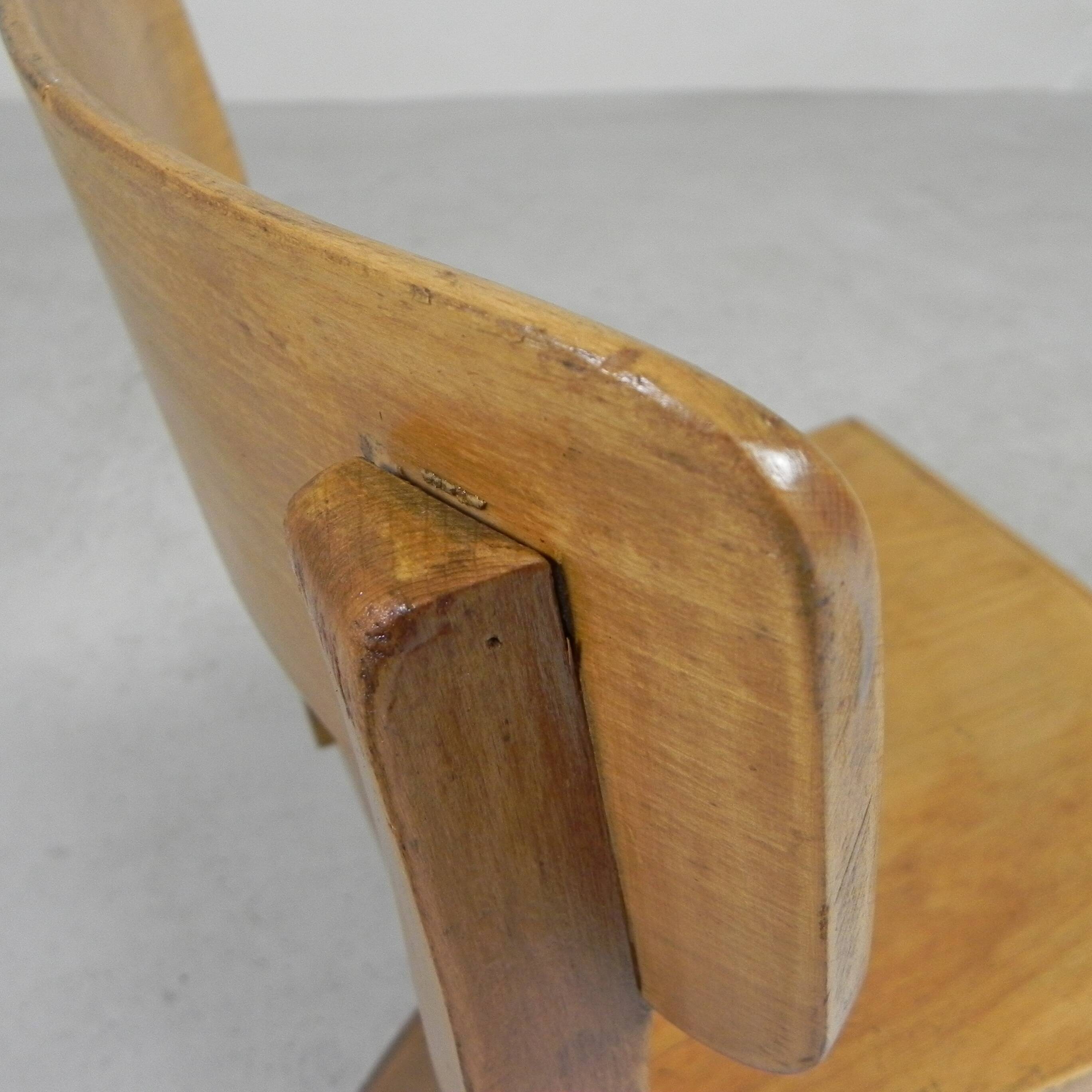 Wooden high chair, swivel chair, school chair, 1950s