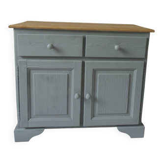 Compact sideboard with 2 drawers, 2 doors, re-enchanted in verdigris
