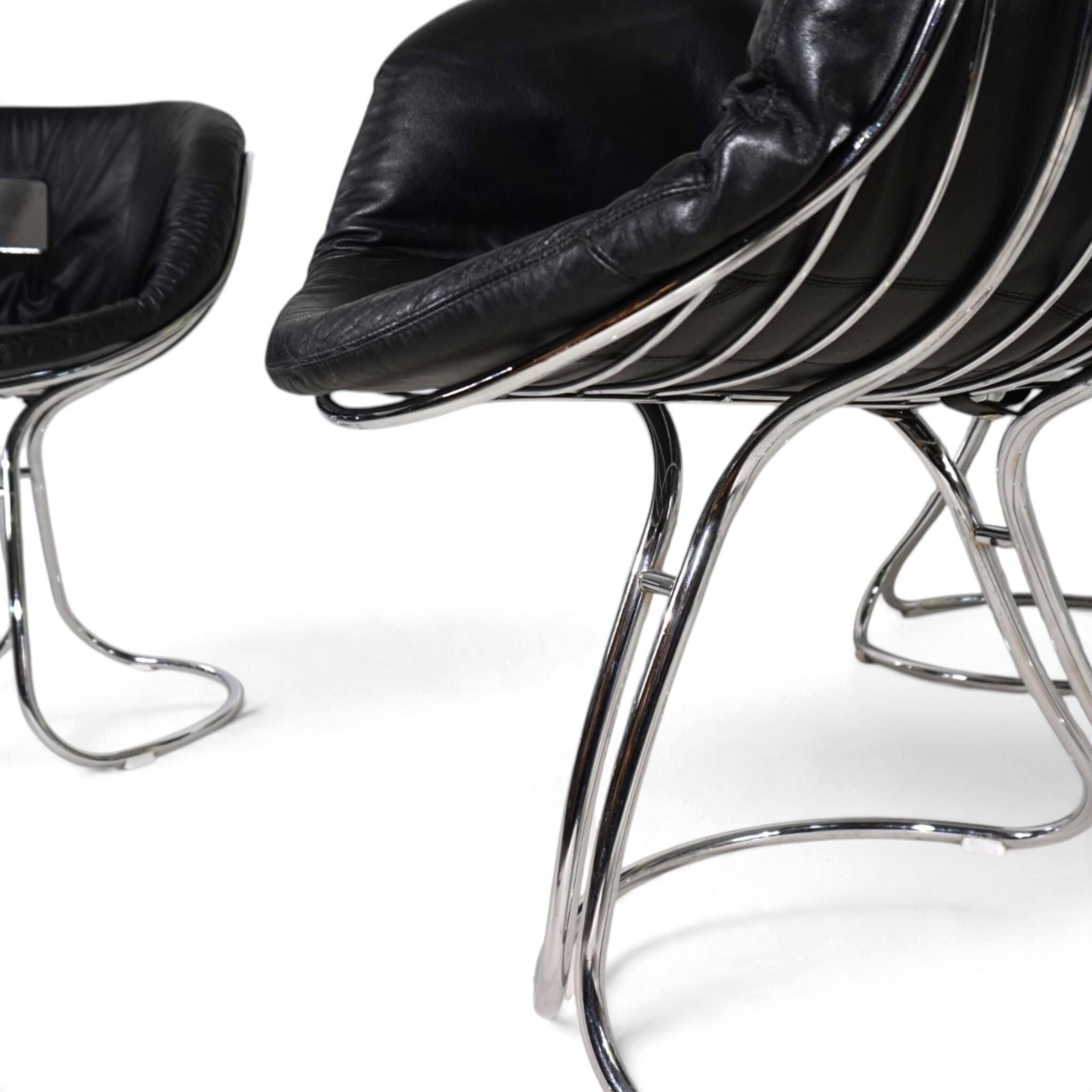 Set of 4 Pan Am dining chairs, chrome, leather by Gastone Rinaldi for RIMA,