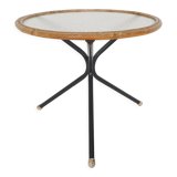 Rohe Noordwolde round glass and rattan side table, The Netherlands 1950's