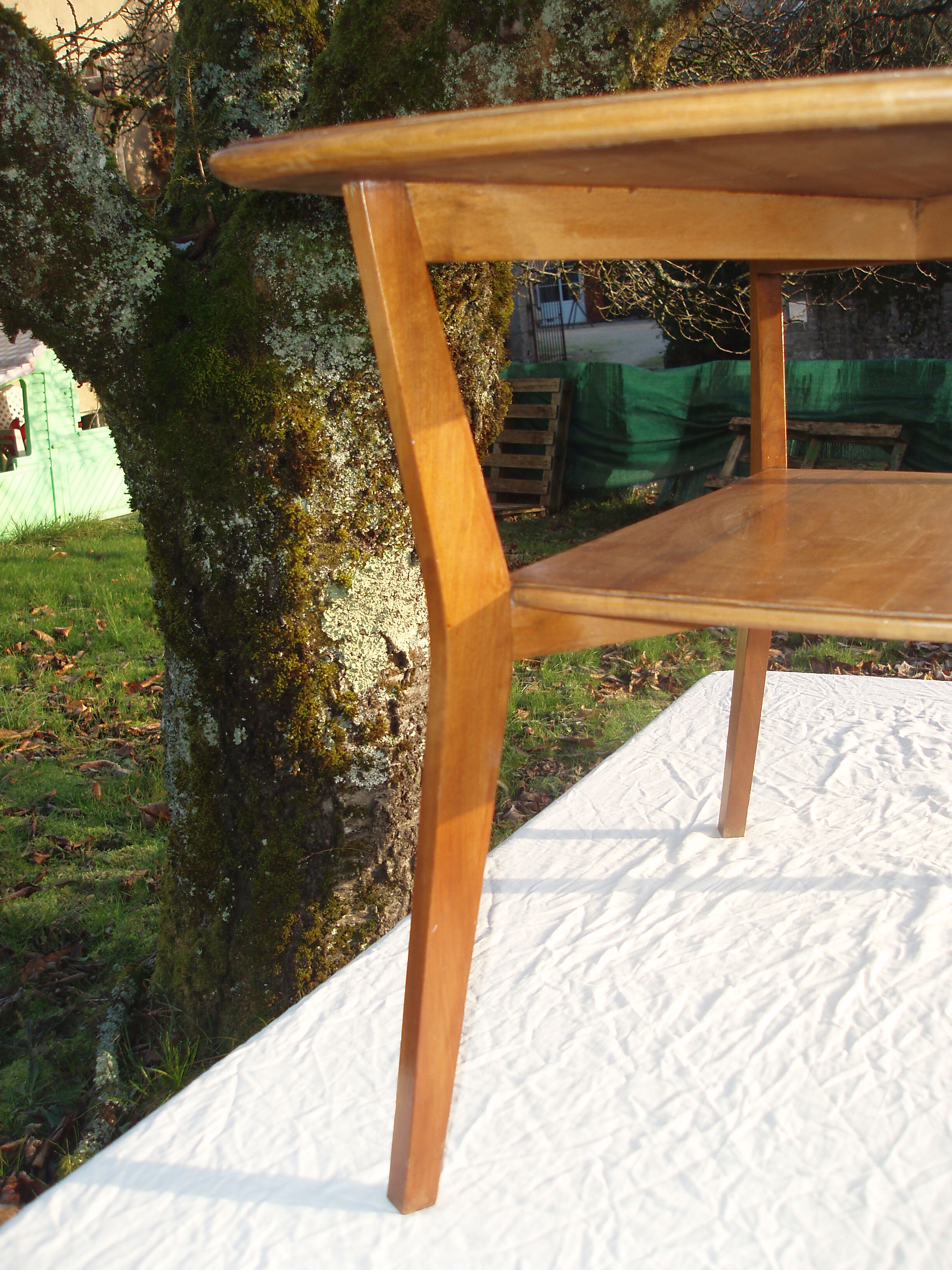 Coffee table rectangular double wooden tray