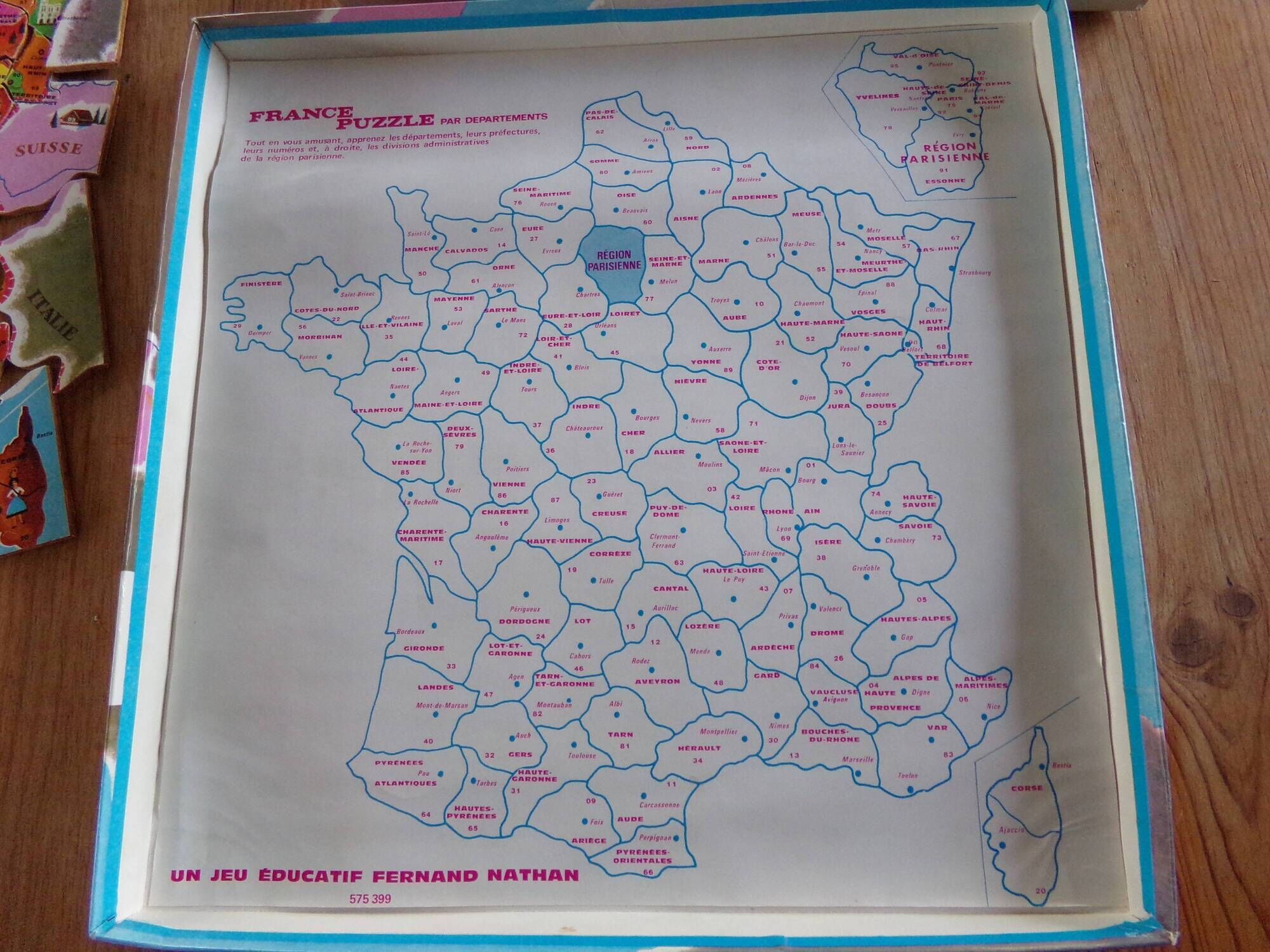 Wooden puzzle from the French departments in the 70s