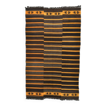 6x9 Vintage Orange & Brown Striped Kilim Rug, 172x291Cm