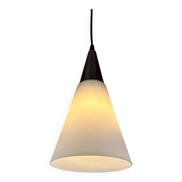 Suspension en verre dépoli et bois par Philips 1950