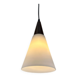 Suspended light fixture in frosted glass and wood by Philips 1950