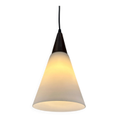 Suspended light fixture in frosted glass and wood by Philips 1950
