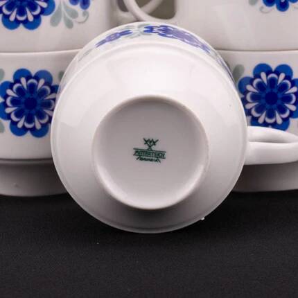 6 porcelain coffee cups Mitterteich with blue floral pattern