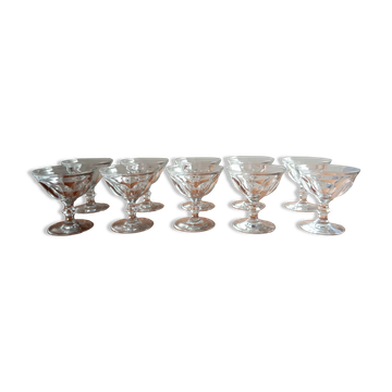 SET OF 10 FACETED GLASS CHAMPAGNE GLASSES