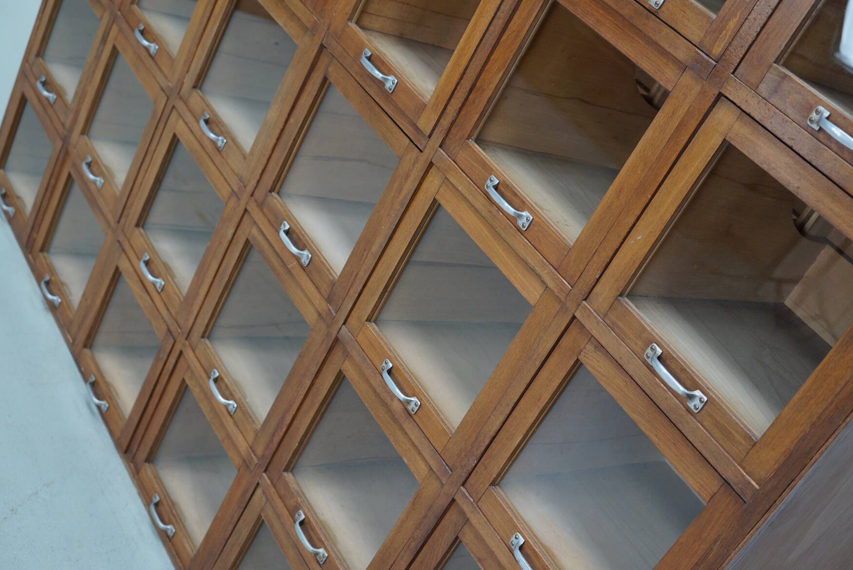 Vintage Large German Beech Haberdashery Shop Cabinet / Vitrine, 1950s