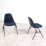 Set of 6 Eames Fiberglass DSX side chairs blue with velvet upholstery