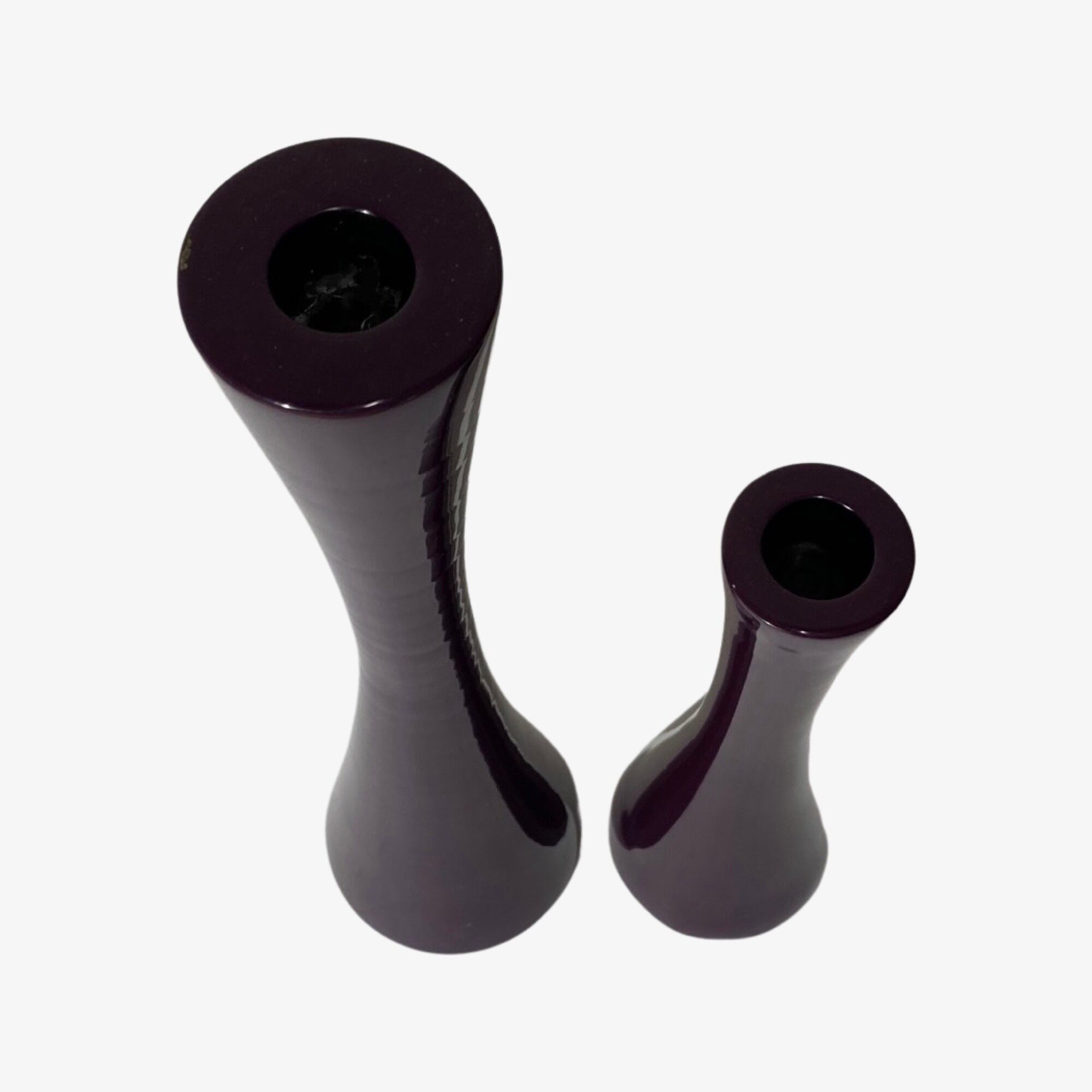 2 Purple Vintage Candlestick Holders Made From Ceramic - Mid-Century Design From Denmark