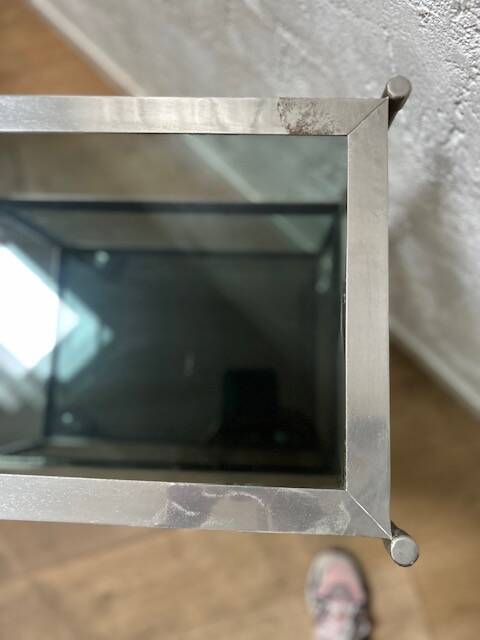 Glass and metal rolling table / serving trolley