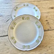 Set of 7 vintage Niderviller "Lys" painted stoneware dessert plates.