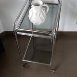 Vintage service with wheels in chrome tubes and 2 trays in gray smoked glass