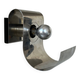 Vintage curved chrome metal wall light, France 1970