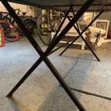 Dining table with metal base in X and painted ceramic tile cladding, 50s.